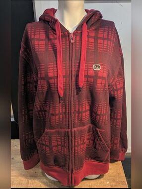 Vtg Y2K Ecko Unltd Red Plaid Hoodie Sweatshirt  Zip Up Excellent Condition Sz S